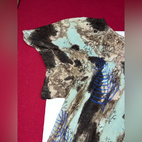 Just Cruising blue tan TIE DYE SWIRL BLOUSE Paisley Sequins short sleeves womens - Picture 7 of 14